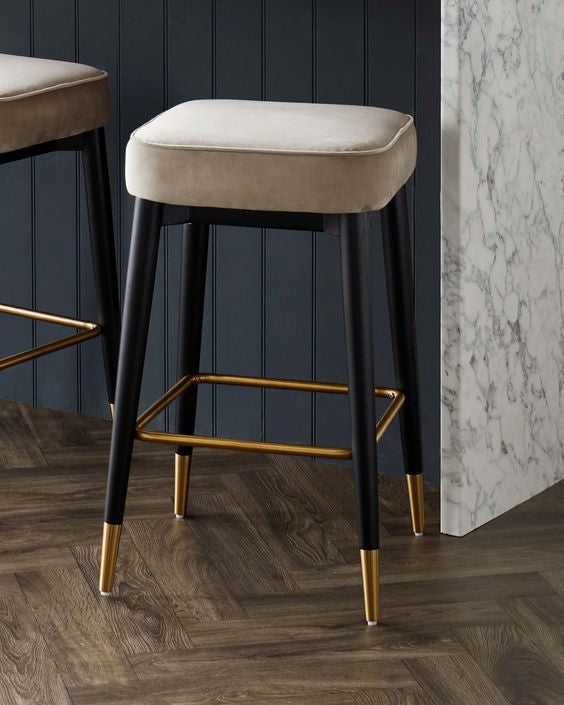 Black & Gold Frame Velvet Backless Bar Stool