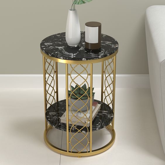 2.Tier Luxury Sofa Side Table  Metal in Gold | MST-0248