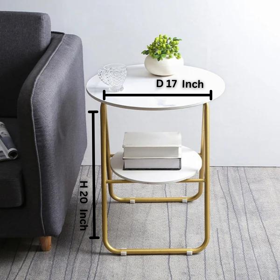 White 2-Tier End Table with Shelf Side Table Mdf Top
