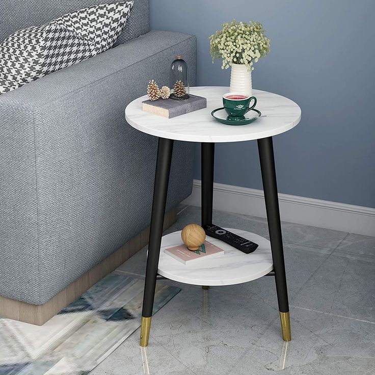 Black Round Metal End Side Table