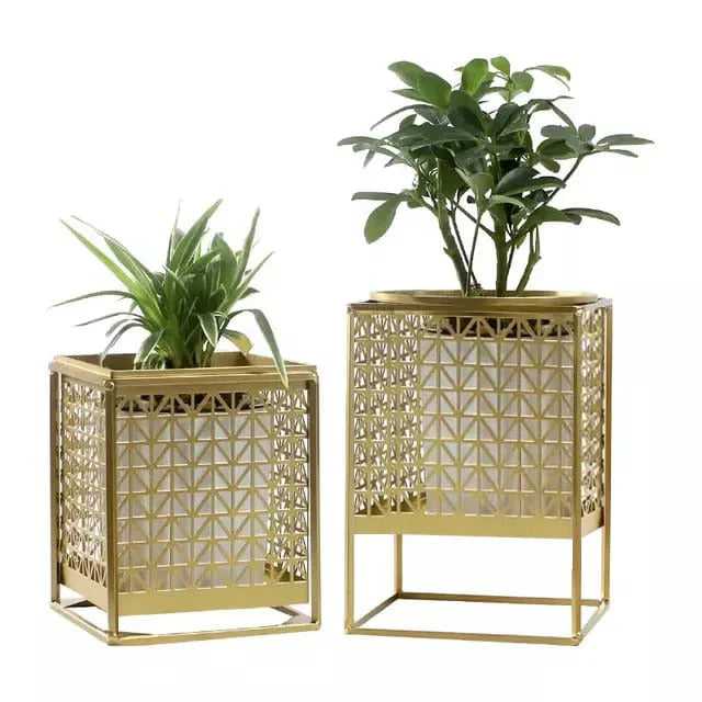 2-Piece Modern Openwork Metal Stand With Plants Pot