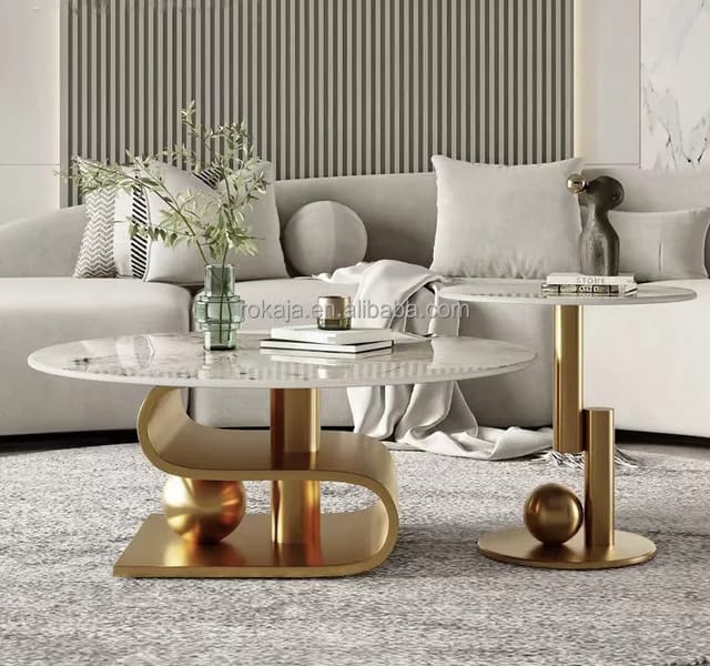 Metal Base Coffee Table With Slate Table (2.P Set) Paint Finish