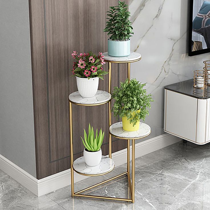 White Modern Metal Round Plant Stand Flower Pot Holder