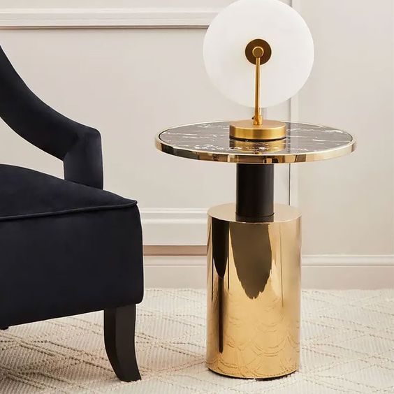 Stainless Steel Stylish Side Table With Black & Gold Chrome Finish